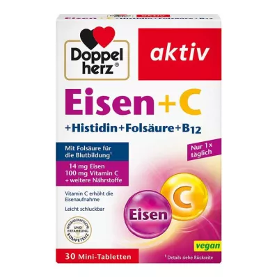 DOPPELHERZ Jern+Vit.C+L-Histidin-tabletter, 30 kapsler