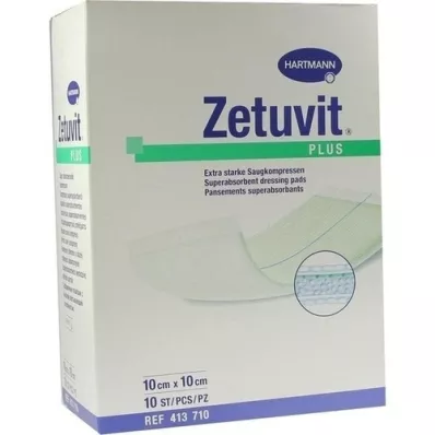 ZETUVIT Plus ekstra stærk absorberende kompres steril 10x10 cm, 10 stk