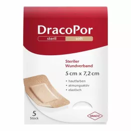 DRACOPOR Sårbandage 5x7,2 cm steril hudfarvet, 5 stk