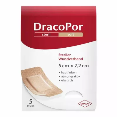 DRACOPOR Sårbandage 5x7,2 cm steril hudfarvet, 5 stk