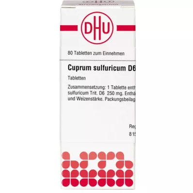 CUPRUM SULFURICUM D 6 tabletter, 80 kapsler