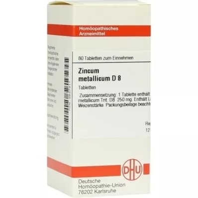 ZINCUM METALLICUM D 8 tabletter, 80 kapsler