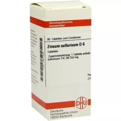 ZINCUM SULFURICUM D 6 tabletter, 80 kapsler