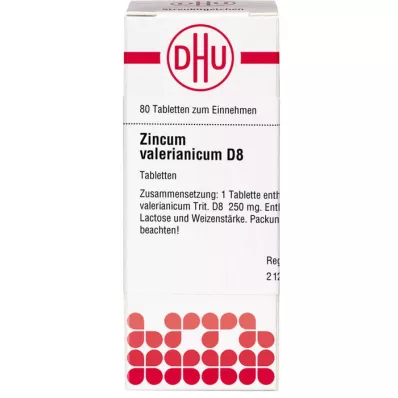 ZINCUM VALERIANICUM D 8 tabletter, 80 kapsler