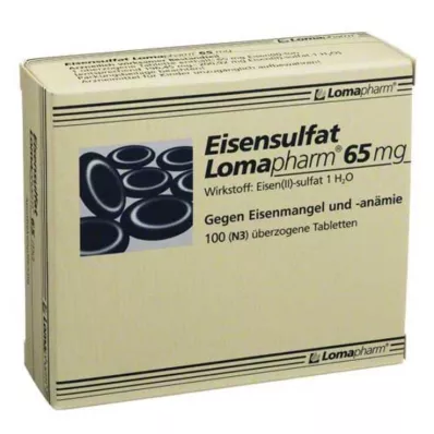 EISENSULFAT Lomapharm 65 mg overtrukket tablet, 100 stk
