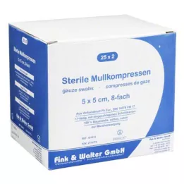 MULLKOMPRESSEN 5x5 cm steril 8-fold, 25X2 stk