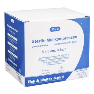 MULLKOMPRESSEN 5x5 cm steril 8-fold, 25X2 stk
