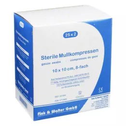 MULLKOMPRESSEN 10x10 cm steril 8-fold, 25X2 stk