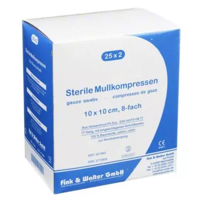 MULLKOMPRESSEN 10x10 cm steril 8-fold, 25X2 stk MULLKOMPRESSEN 10x10 cm steril 8-fold, 25X2 stk