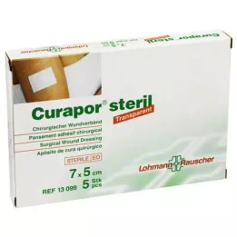 CURAPOR Sårforbinding steril transparent 5x7 cm, 5 stk