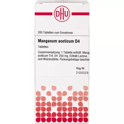 MANGANUM ACETICUM D 4 tabletter, 200 kapsler