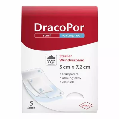 DRACOPOR vandtæt sårforbinding 5x7,2 cm steril, 5 stk