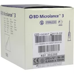 BD MICROLANCE Kanyle 27 G 3/4 0,4x19 mm, 100 stk