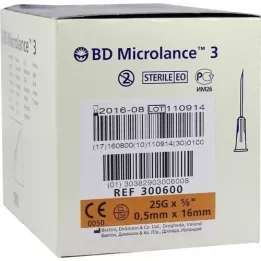 BD MICROLANCE Kanyle 25 G 5/8 0,5x16 mm, 100 stk