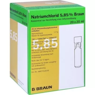 NATRIUMCHLORID 5,85% brun MPC Infusionsopløsning, 20X20 ml