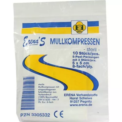 ERENA Gazekompres 5x5 cm sterilt 8-fold, 5X2 stk