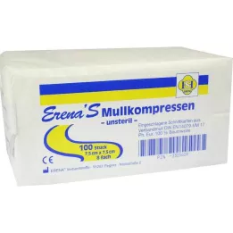 ERENA Gazekompres 7,5x7,5 cm usteril 8x, 100 stk