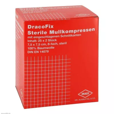 DRACOFIX PEEL Kompresser 7,5x7,5 cm sterile 8-fold, 25X2 stk