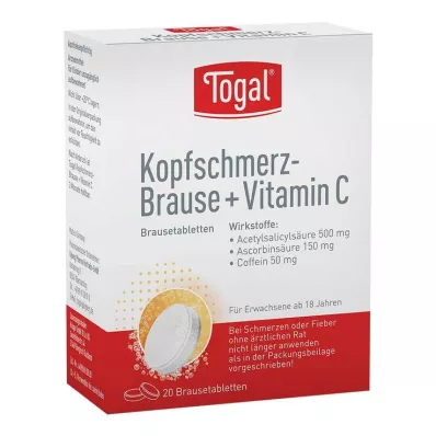TOGAL Hovedpine-brusetabletter + Vit.C-brusetabletter, 20 kapsler
