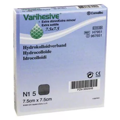 VARIHESIVE ekstra tynd 7,5x7,5 cm HKV hydroaktiv, 5 stk