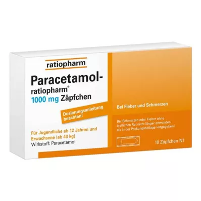 PARACETAMOL-ratiopharm 1.000 mg suppositorier, 10 stk