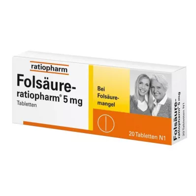 FOLSÄURE-RATIOPHARM 5 mg tabletter, 20 stk