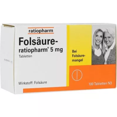 FOLSÄURE-RATIOPHARM 5 mg tabletter, 100 stk