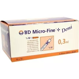 BD MICRO-FINE+ Insulinspr.0,3 ml U100 0,3x8 mm, 100 stk