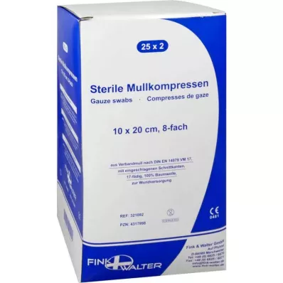 MULLKOMPRESSEN 10x20 cm steril 8 fold, 25X2 stk MULLKOMPRESSEN 10x20 cm steril 8 fold, 25X2 stk
