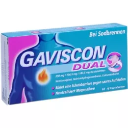 GAVISCON Dobbelt 250 mg/106,5 mg/187,5 mg tyggetabletter, 16 stk
