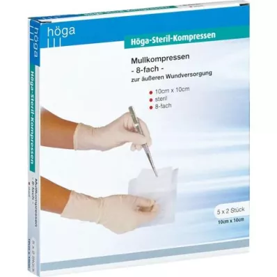 HÖGA-KOMPRESSEN 10x10 cm steril 8-fold, 5X2 stk