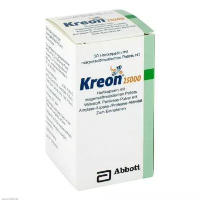KREON 25.000 Hårde kapsler med enterisk coatede pellets, 50 stk