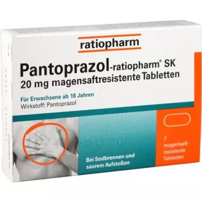 PANTOPRAZOL-ratiopharm SK 20 mg enterotabletter, 7 stk