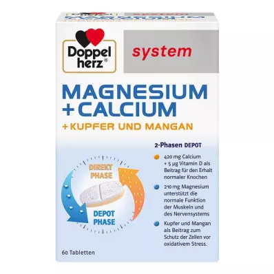 DOPPELHERZ Magnesium+Kalk+Kobber+Mangan syst. tab. 60 stk