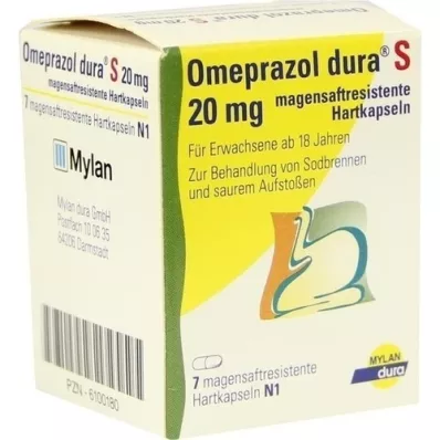 OMEPRAZOL dura S 20 mg gastro-resistente hårde kapsler, 7 stk