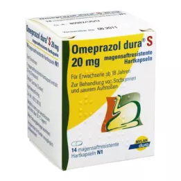 OMEPRAZOL dura S 20 mg enterocoatede hårde kapsler, 14 stk