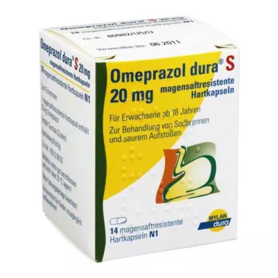 OMEPRAZOL dura S 20 mg enterocoatede hårde kapsler, 14 stk