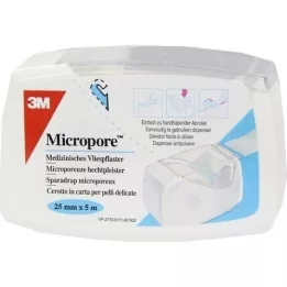 MICROPORE Ikke-vævet plaster 2,5 cmx5 w.Abr.1530NP-1SD, 1 stk