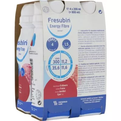 FRESUBIN ENERGY Fibre DRINK Jordbærdrikkeflaske, 4X200 ml