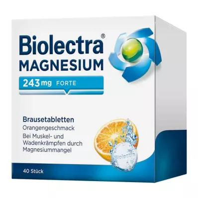 BIOLECTRA Magnesium 243 mg forte Orange brusetabletter, 40 kapsler BIOLECTRA Magnesium 243 mg forte Orange brusetabletter, 40 kapsler
