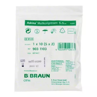 ASKINA Gazekompresser 5x5 cm sterile, 5X2 stk