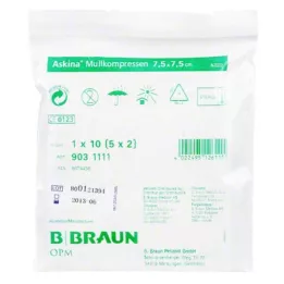 ASKINA Gazekompresser 7,5x7,5 cm sterile, 5X2 stk