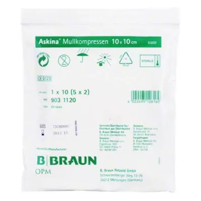 ASKINA Gazekompresser 10x10 cm sterile, 5X2 stk