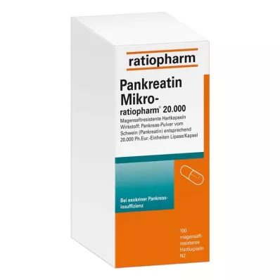 PANKREATIN Micro-ratio.20.000 mavesaft hårde kapsler, 100 stk