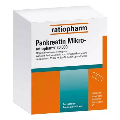 PANKREATIN Micro-ratio.20.000 mavesaft hårde kapsler, 200 stk