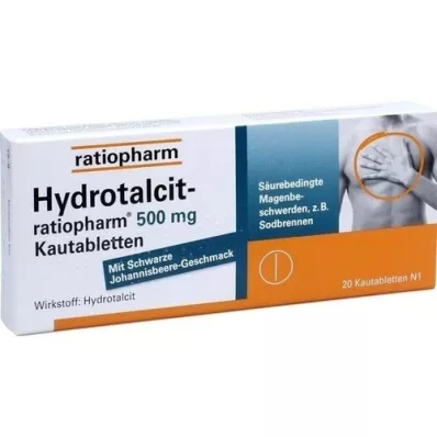 HYDROTALCIT-ratiopharm 500 mg tyggetabletter, 20 stk