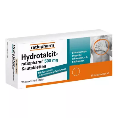 HYDROTALCIT-ratiopharm 500 mg tyggetabletter, 50 stk HYDROTALCIT-ratiopharm 500 mg tyggetabletter, 50 stk