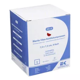 VLIES-SCHLITZKOMPRESSEN 7,5x7,5 cm steril 6-fold, 25X2 stk