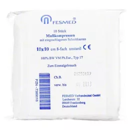 MULLKOMPRESSEN ES 10x10 cm usteril 8x, 10 stk