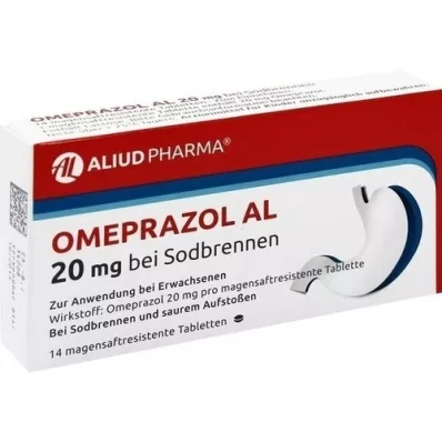 OMEPRAZOL AL 20 mg b.Sodbr.mavesafttabletter, 14 stk